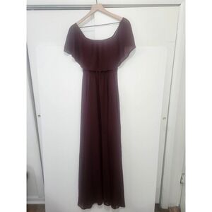 Baltic Born Burgundy Ruffle Off Shoulder Maxi Dress Wine Maroon Chiffon Small